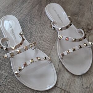 DIVA Lounge Nude Triple-Stud Slide Sandals